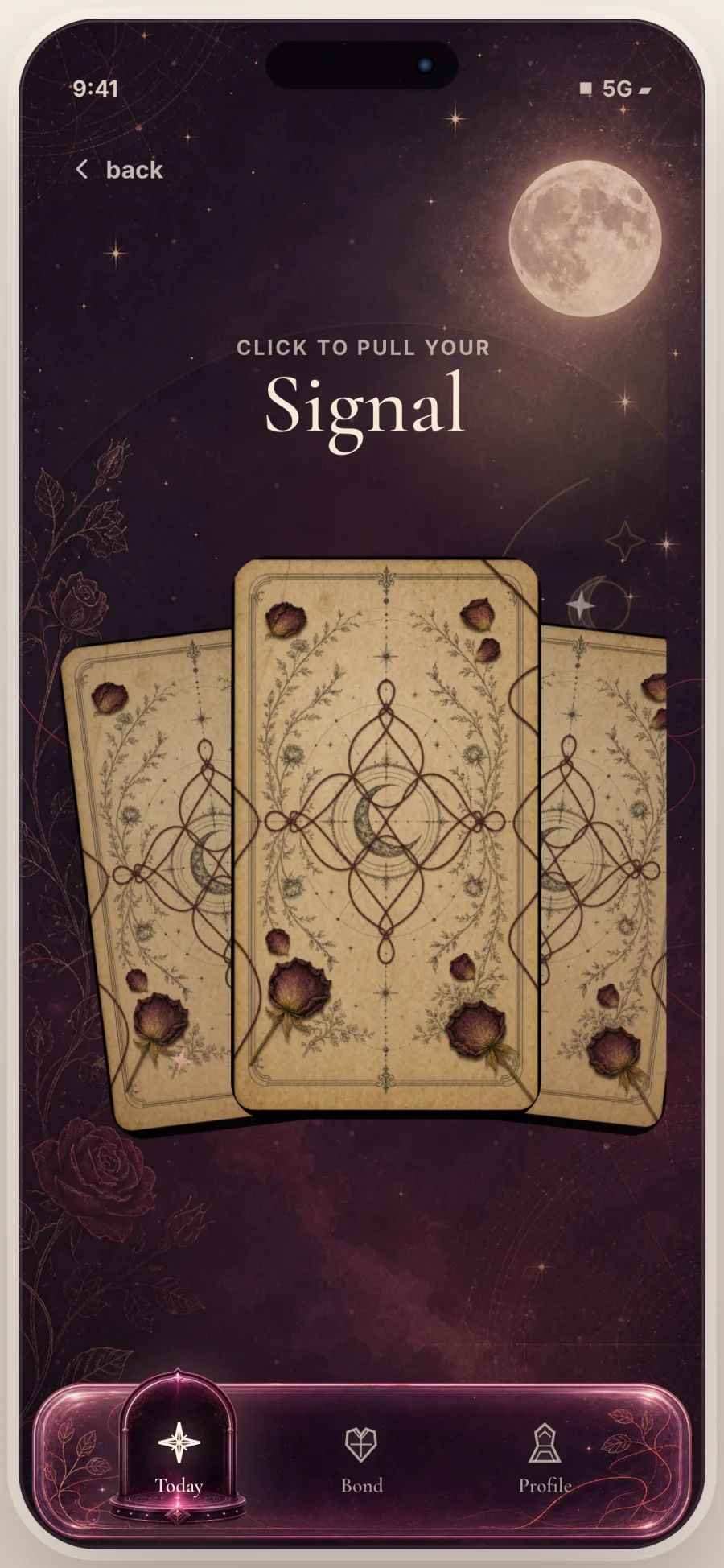 Fatewave draw screen with tarot card pull prompt